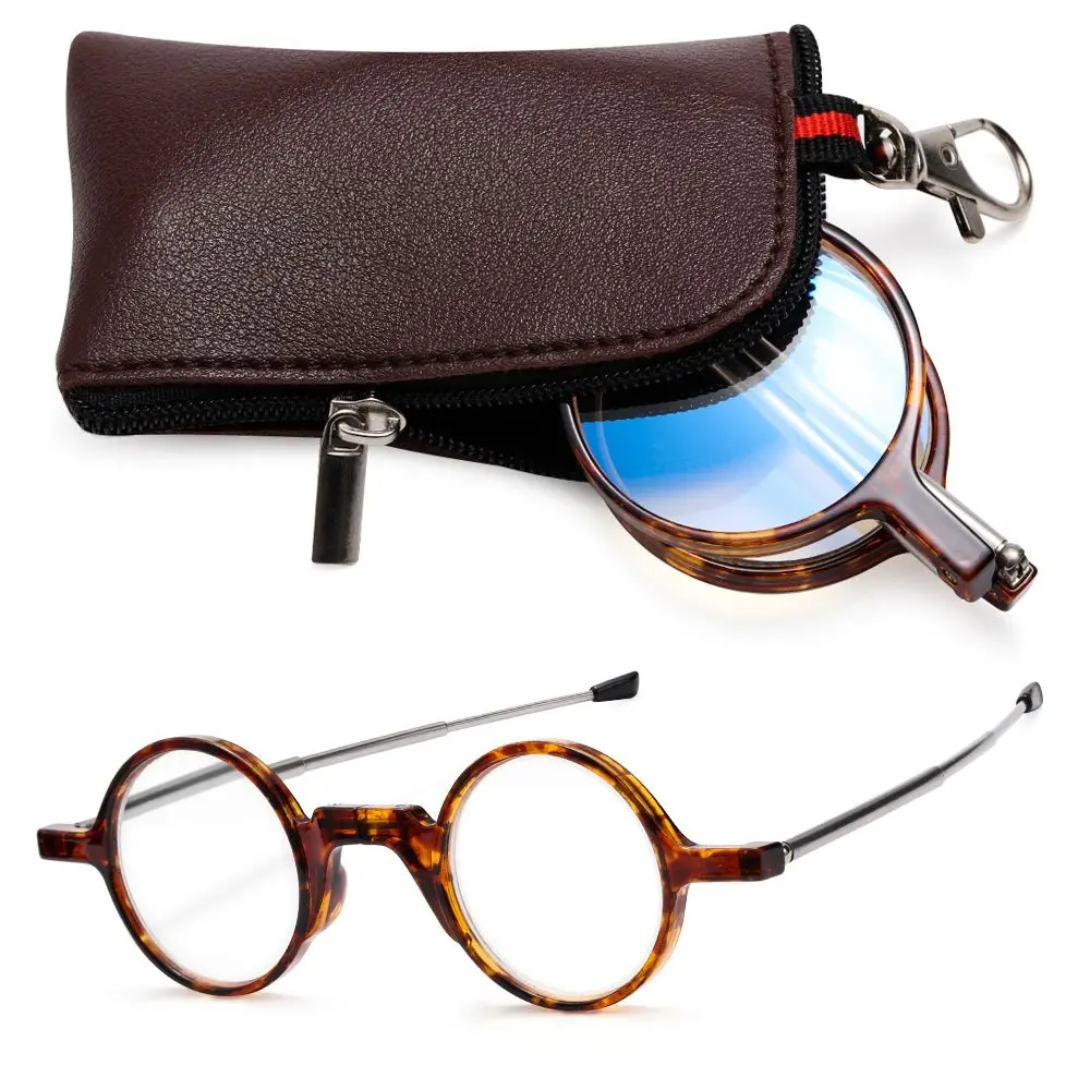 Mini kompakte Lesebrille für Frauen Männer tragbare faltbare Presbyopie Brillen Leser Brillen mit Mode Pu Ledertasche Image