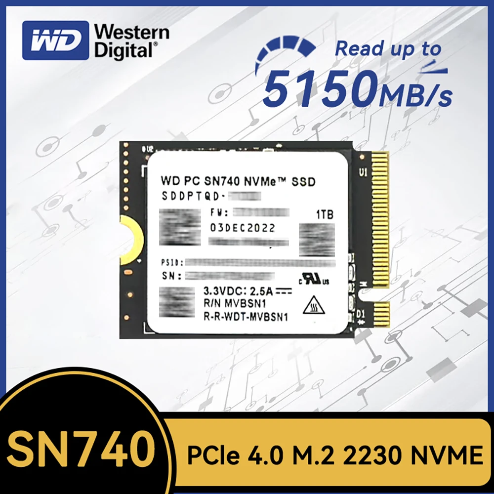 Western Digital WD SN740 2 TB 1 TB SSD M.2 2230 Gen4 PCIe 4.0 X4 NVMe Solid State Drive für Steam Deck Microsoft Surface ProX Image
