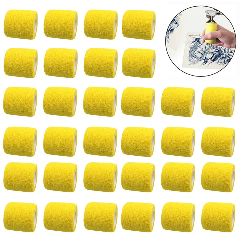 1/6/12/24/32/48 Stück gelbe Farbe Tattoo-Verband rutschfeste sportliche Vlies-Einweg-wasserdichte selbstklebende elastische Verband Image