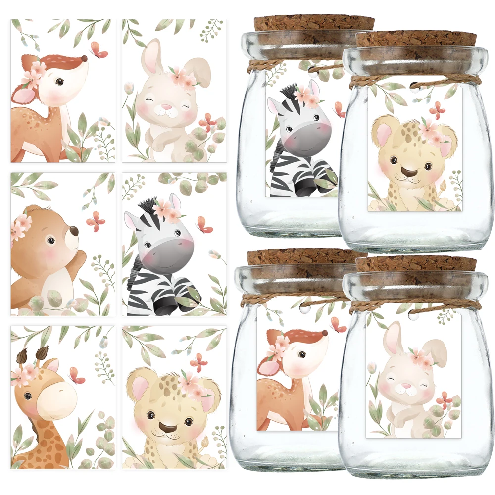 48 stücke Karton Tier Handwerk Verpackung Tags Aufkleber für Kinder Dschungel Safari Geburtstag Baby party Party Dekoration DIY Geschenke liefert Image