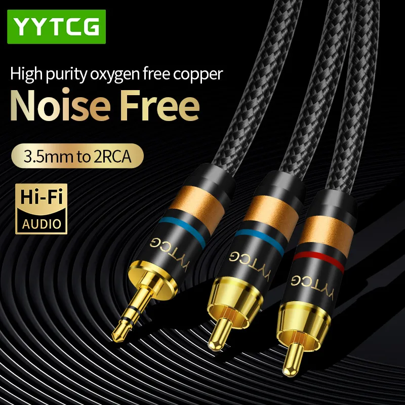 RCA-Kabel HiFi-Stereo 3,5 mm auf 2RCA-Audiokabel für Verstärker, Mobiltelefon, Computer, Desktop-Audio, AUX, RCA-Buchse, 3,5 Y-Splitter Image