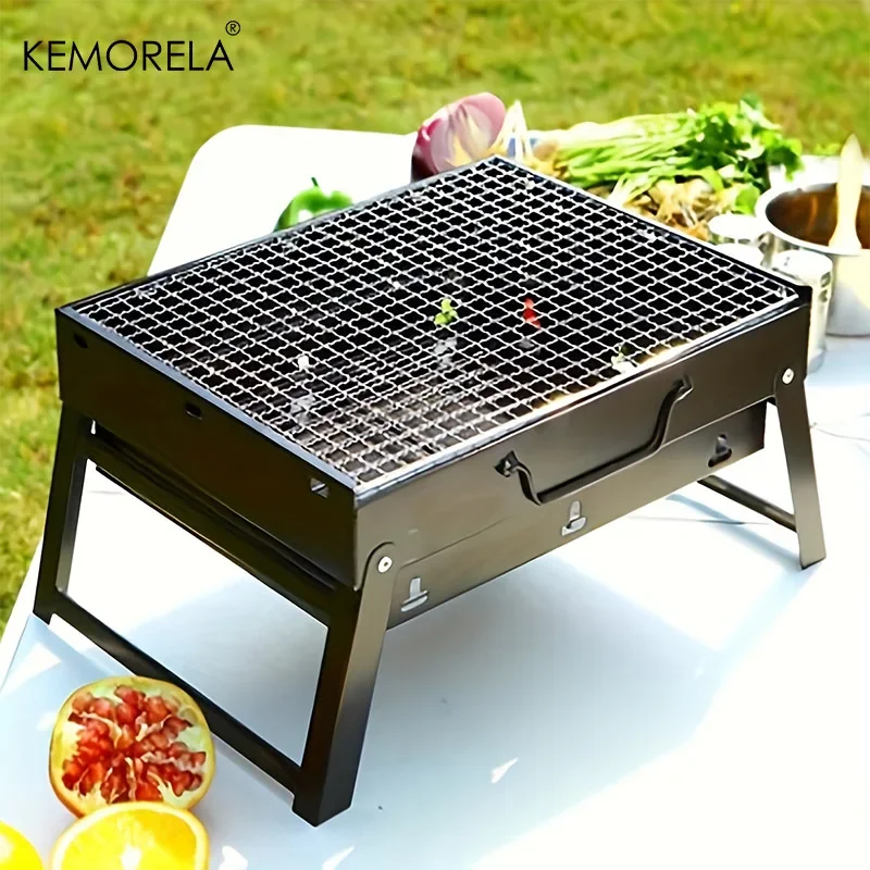 Tragbarer Grill Holzkohle grill Edelstahl kleiner Mini-Grill-Werkzeugs atz im Freien Kochen Camping Picknick Strand tragbarer Grill Image