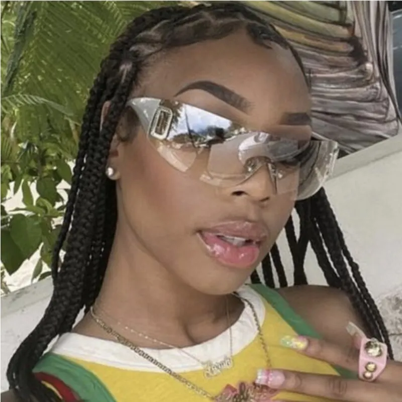 Y2k randlose punk einteilige sonnenbrille frauen brille neue luxus marke sonnenbrille weiblich fünf sterne um brillen Image