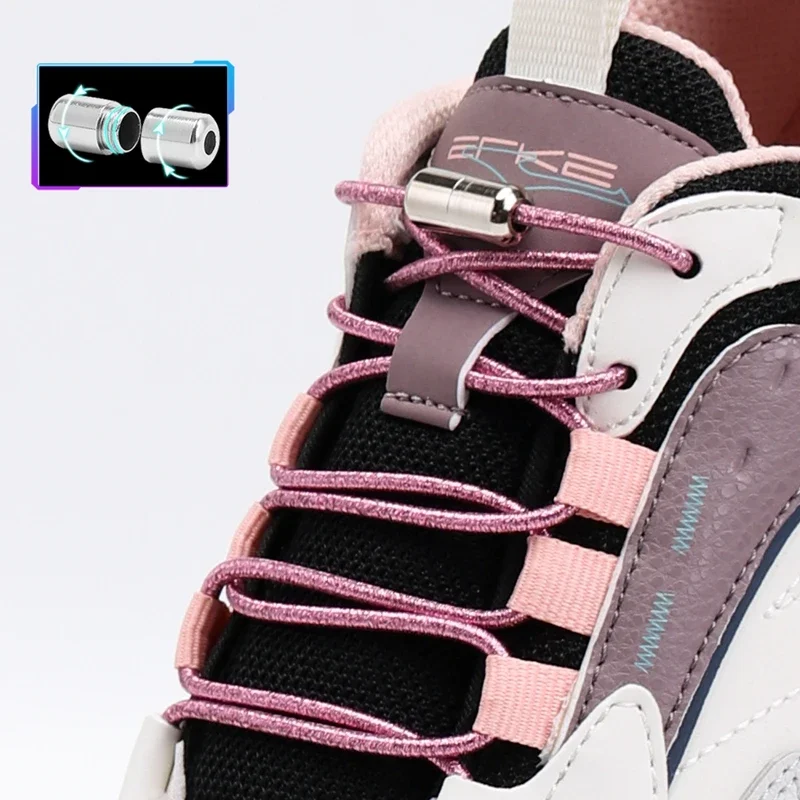 Bunte elastische Schnürsenkel ohne Krawatten Schnürsenkel für Turnschuhe rund ohne Krawatte Schnürsenkel Schuhe Kinder Erwachsene schnelle Schnürsenkel Gummibänder Image