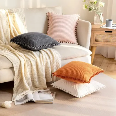 Dekorative Boho-Kissenbezüge mit Bommeln, 16 x 16 Kissenbezüge, Cord-Kissenbezug, niedliche und Image