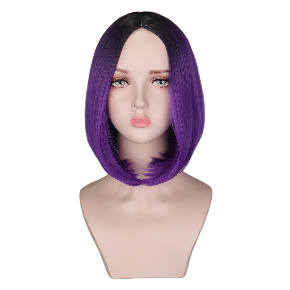 Qqxcaiw zwei Töne Ombre synthetische Perücke Frauen kurze Bob-Stil Cosplay schwarz bis graugrau lila grün gerade synthetische Stuhl Perücken