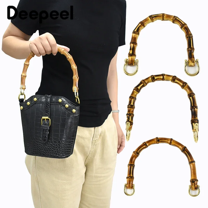 2 Stück Deepeel 10/12/13 cm natürlicher Bambusgriff Damen Handtasche Geldbörse Ersatzgriffe für gewebte Tasche Gepäck Hardware Zubehör Image