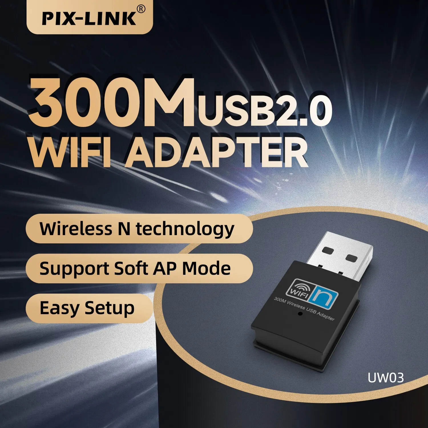Pix-link uw03 mini usb wifi adapter für pc windows mac 300mbps wifi adapter 2,4 ghz langstrecken usb 2,0 wireless netzwerk karte Image