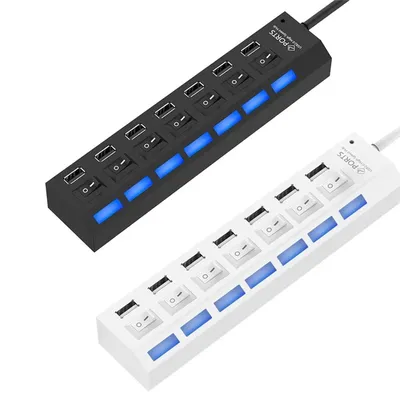 USB 2,0 Hub 7 Port Multi Ports USB ein 7 in1 Daten splitter mit unabhängigen Ein/Aus-Schalter LED-Leuchten für Laptop PC Computer Mobile Image