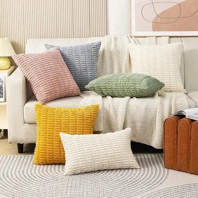 Cord-Boho-Grün-Kissenbezug, 45,7 cm, gestreift, weich, gemütlich, Kissenbezüge für Couch, Sofa, Image