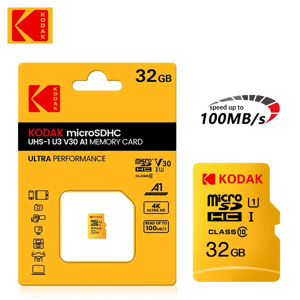 KODAK MicroSD-Speicherkarte 256 GB 128 GB bis zu 100 MB/s Klasse 10 U3 32 GB 64 GB TF-Kartenspeicher Microsd für Smartphone PC Image