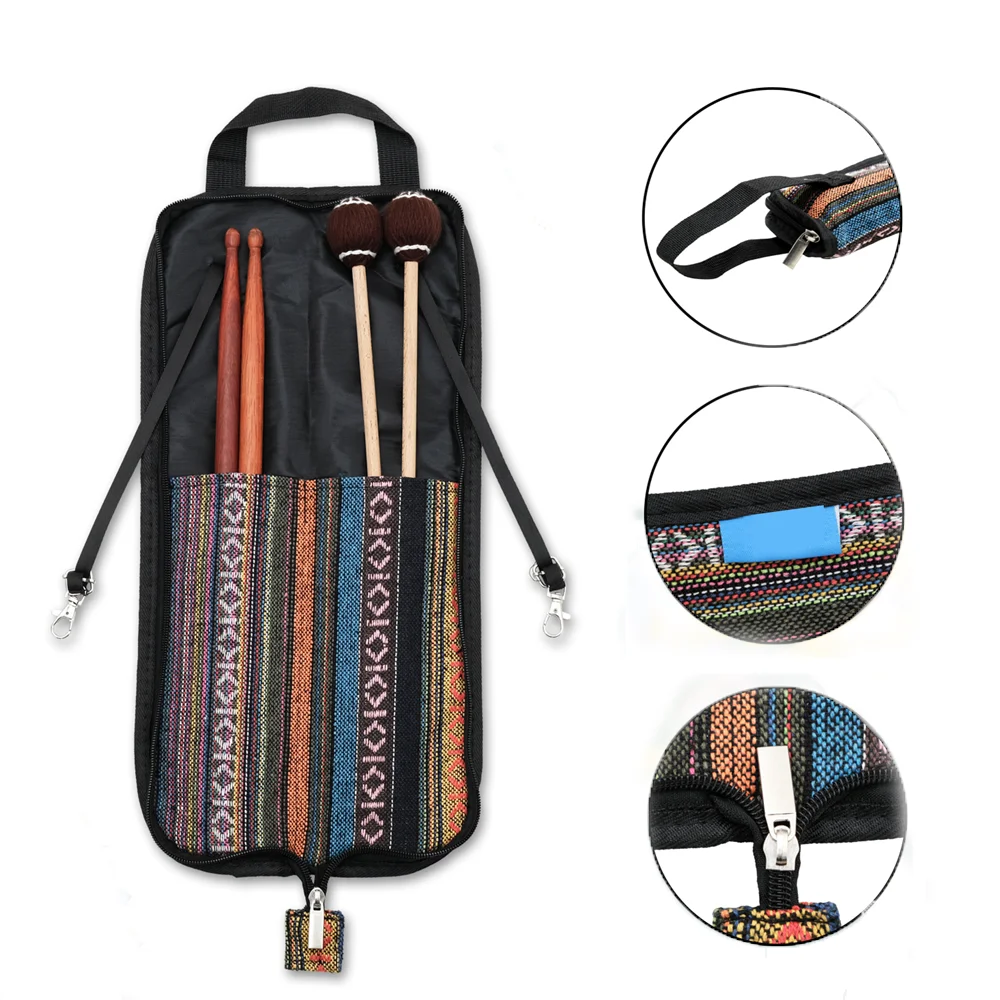 Spezielle nationale Art Drum Stick Drumsticks Mallet Bag Case Baumwoll material mit hängenden Haken Drumstick Halter Aufbewahrung tasche Image