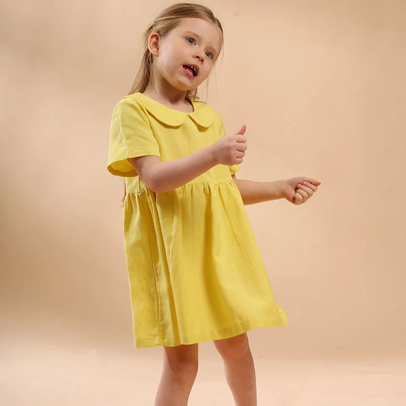 Baby Mädchen Kleidung Sommer Kleinkind Mädchen Kleid lässig kurz ärmel ige Baumwolle und Leinen Material vielseitige einfarbige Prinzessin Kleid Image