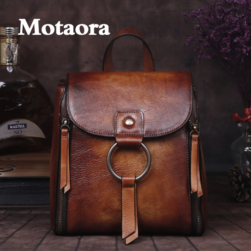 MOTAORA Vintage Echtem Leder Rucksack Für Frauen Rindsleder Satchel Schulter Luxus Taschen Neue Rucksäcke Für Schule Jugendliche Mädchen Image