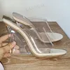 Zhima Frauen Sandalen klar PVC Panto letten Keile Peep Toe Slip auf High Heels Pumps transparente Damenschuhe Frau Größe 43 46 47