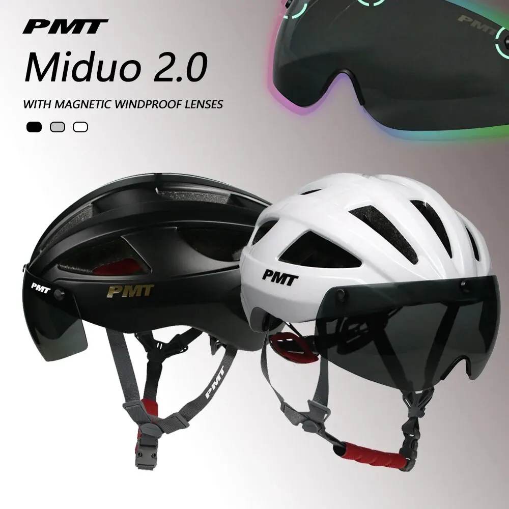 Pmt miduo 2,0 Fahrrad helm ultraleichter Rennhut atmungsaktiv bequemes Radfahren mit magnetischen wind dichten Linsen Schutzhelm Image