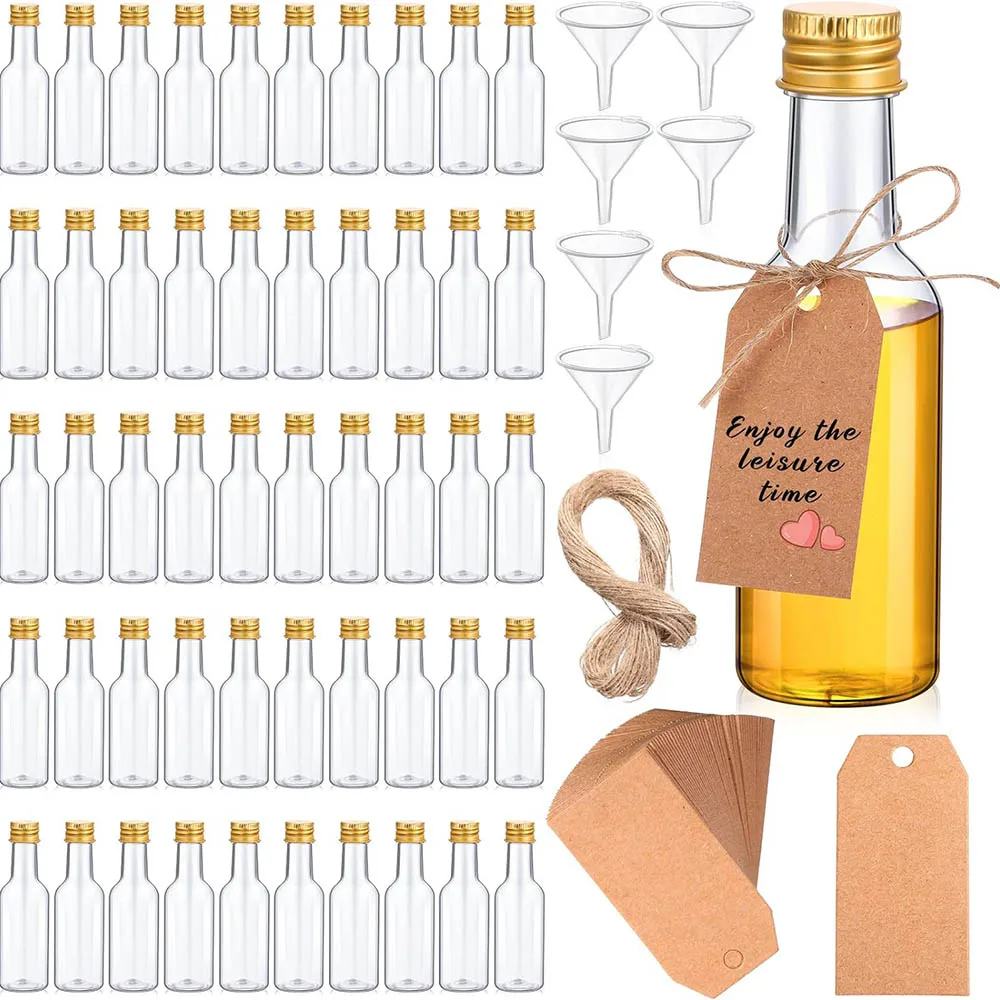 1,7 Unzen Plastik Spiritus flaschen Mini Schnaps flaschen Set, Mini Plastik Alkohol Schnaps flaschen mit Verschlüssen, Trichter, Kraft Tags für Party Image
