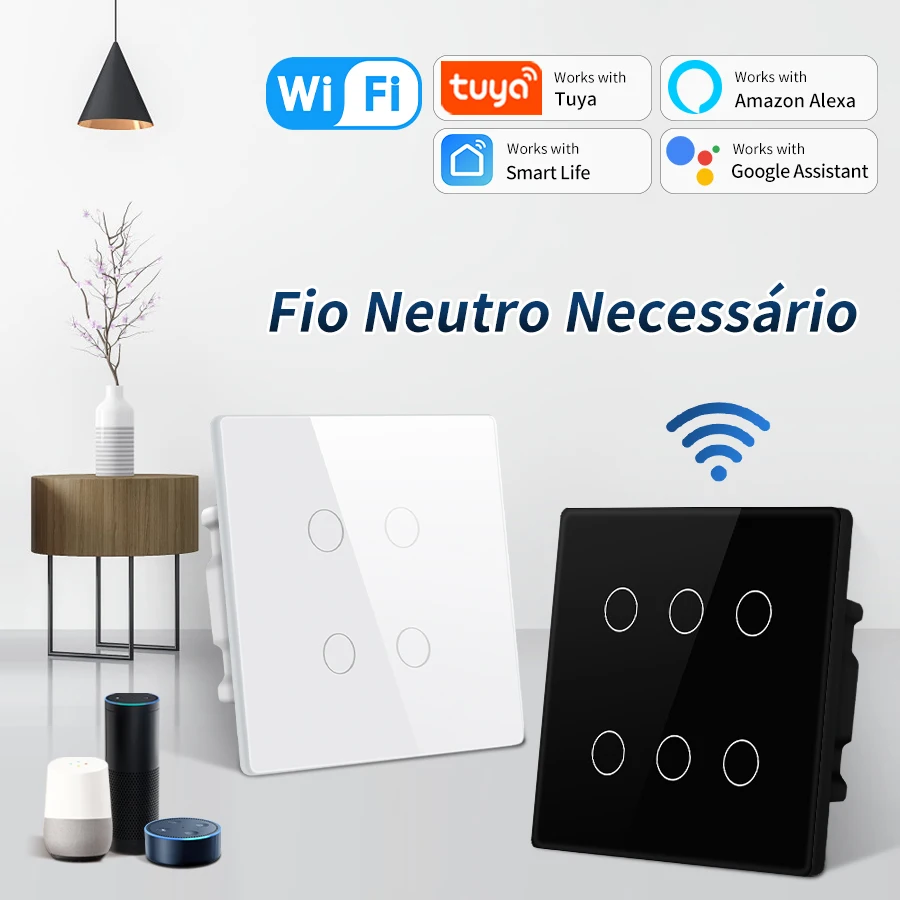 Tuya Wifi Smart Switch 110-240V Touch panel Brasilien 4x4 Gang Timing Lichtsc halter Sprach-App-Steuerung mit Alexa Google Home Image