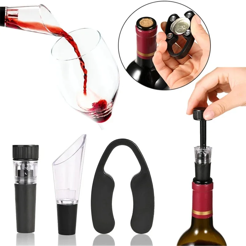 4 stücke Wein Zubehör-Set enthält Folie Cutter Wein Aus gießer und Vakuum Stopper für Flaschen Bar Zubehör Wein liebhaber Image