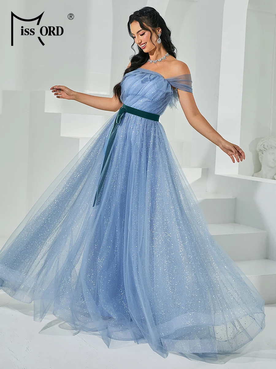 Missord 2026 Sommer-Abendkleid Neues Blaues Schulterfreies A-Linien Hochzeits-Brautjungfernkleid Image