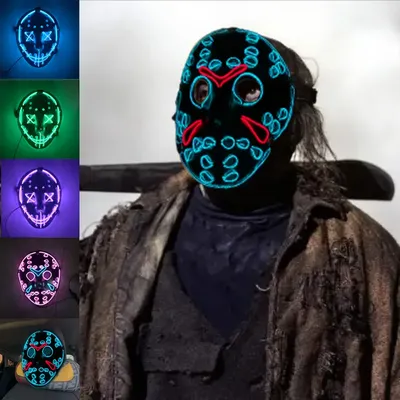 Halloween Mischfarben Leuchtende Maske Leuchtende Jason-Maske Neon-Horror-Maske für Cosplay Jason Voorhees Requisiten Spukhaus-Maske Image