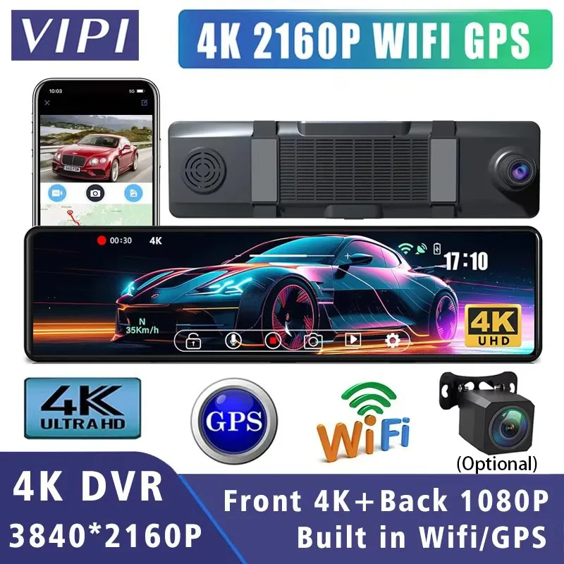 11,26 Zoll 4K 2160P Auto Dvr GPS WIFI Spiegel Dash Cam Dual Objektiv Dashcam IPS Bildschirm Kamera Stick Recorder Stream Rückspiegel Image