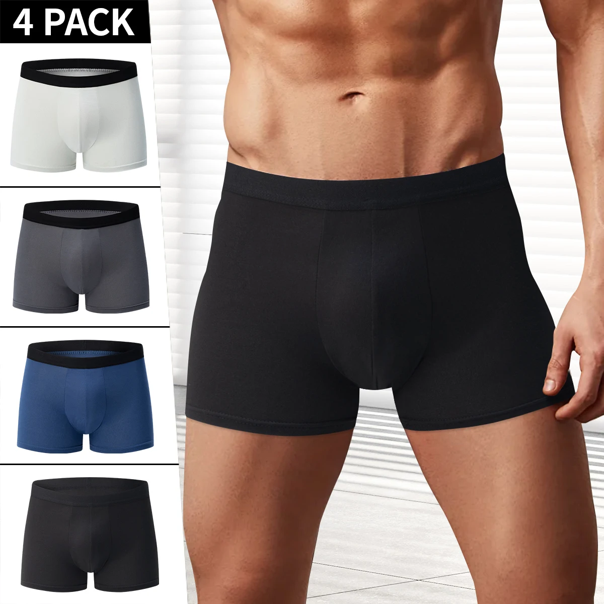 4er-Pack Europa Plus Size Herren-Unterwäsche, einfarbig, sexy, antibakteriell, atmungsaktiv, Teenager-Joker-Shorts, lockere Boxershorts mittleren Alters Image