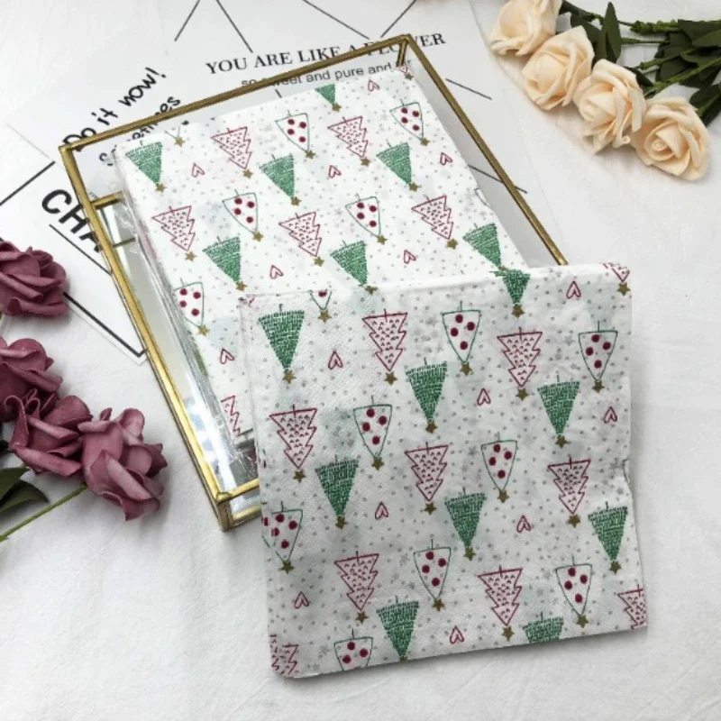 Weihnachts baum bunt bedruckte Serviette quadratische Papiers erviette Restaurant Cafe gefaltet Gesichts tuch Weihnachts feier Papiers erviette 33 Image