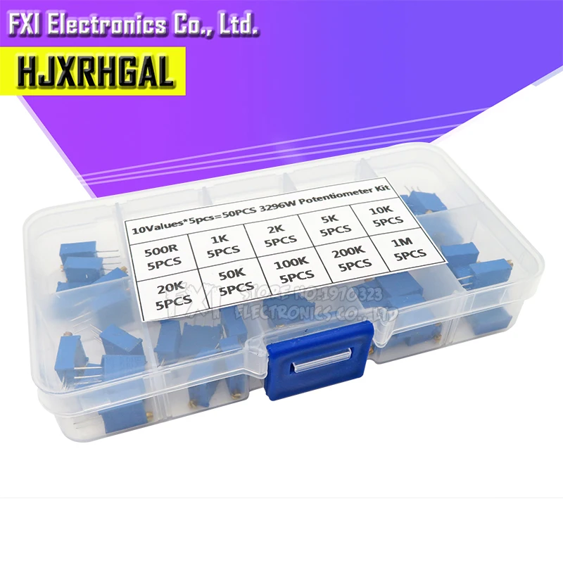 50 stücke 3296W Multiturn Trimmer Potentiometer Kit hochpräziser variabler Widerstand mit Free Box Electronic DIY Kit Image