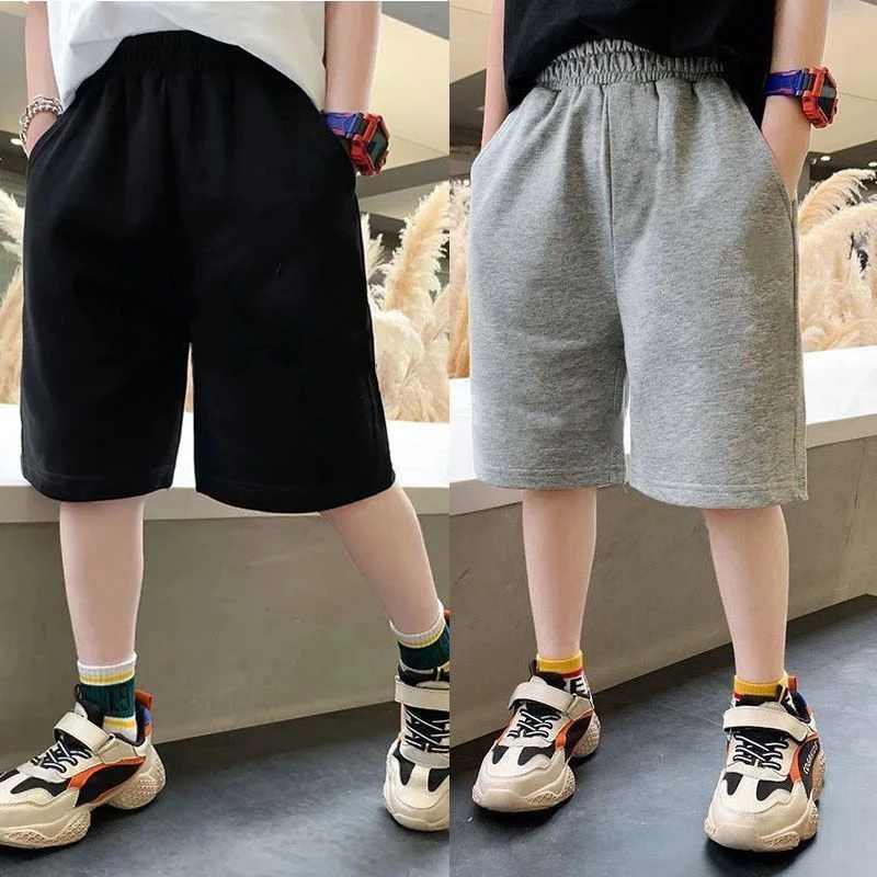 3-14 Jahre Jungen Sommer Shorts feste Baumwolle Kinder kurze Jogging hose Kinder elastische Taille halbe Hose Image