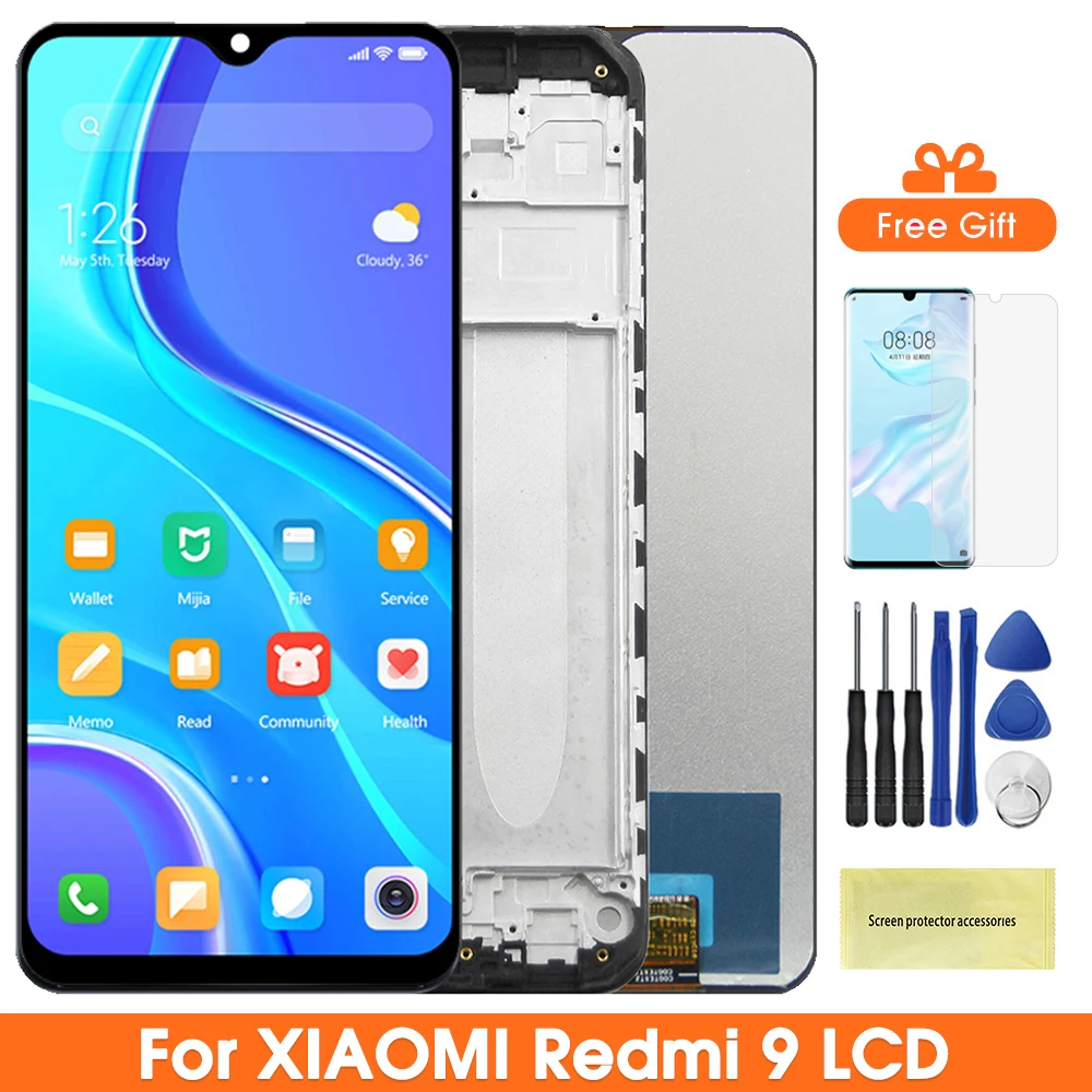 6,53-Zoll-Bildschirm für Xiaomi Redmi 9 M2004J19G M2004J19C LCD-Display, digitaler Touchscreen mit Rahmen für Redmi 9-Bildschirmersatz Image