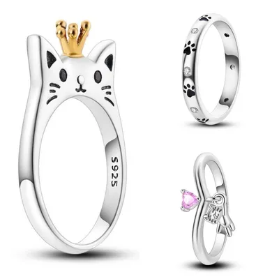 Geschlossener Ring aus 925er-Sterlingsilber, Katze und Hund, Haustierpfotenabdrücke, geschlossener Image