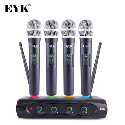 EYK E440U Wireless Microphone System Professional 4 Channels UHF Dynamic Handheld Mic for Karaoke