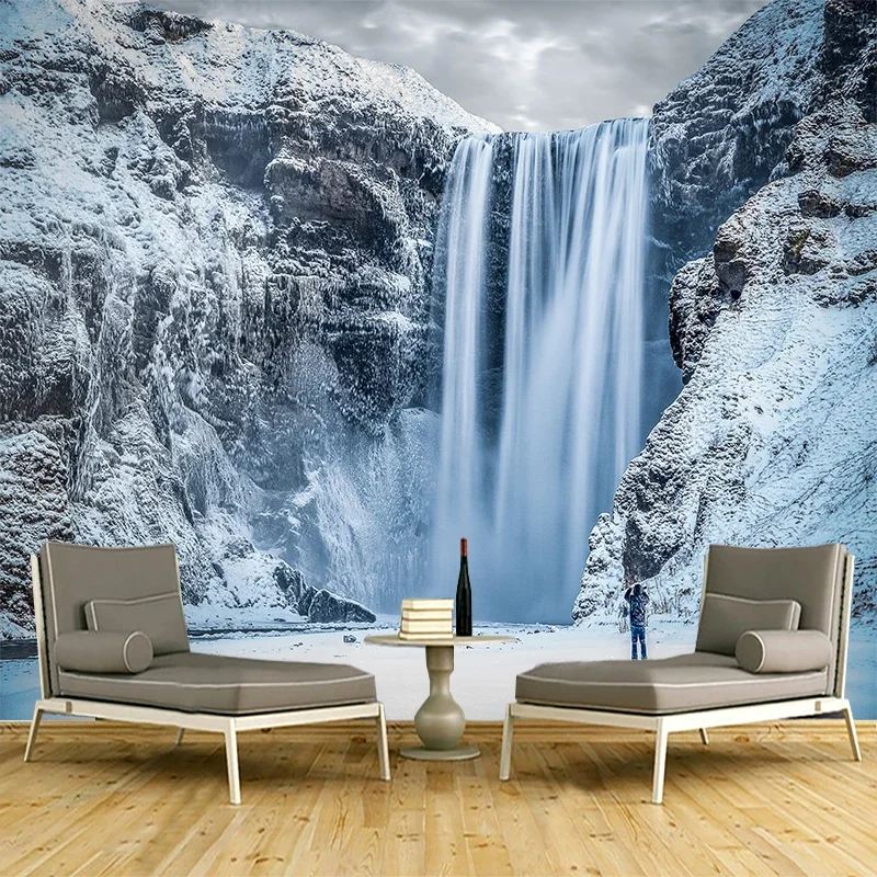 Nach 3D Foto Tapete Natürliche Landschaft Schnee Wasserfall Wandbild 3D Aufkleber Wand Papier Für Schlafzimmer Wohnkultur Wand Abdeckt