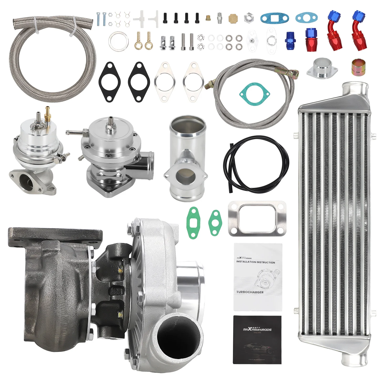 T3 T4 T04E Universal Turbo Turbolader + Wastegate + Ladeluftkühler + BOV + Ölleitungs-Kit Image