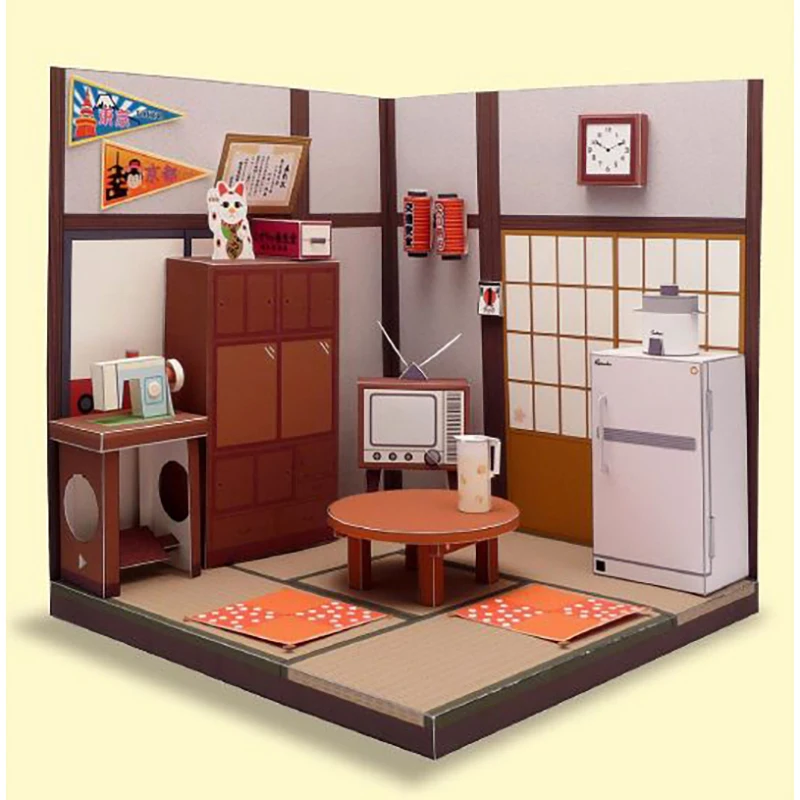 DIY Puppenhaus Casa Miniatur Möbel Kit Japanischen Wohnzimmer Papier Modell Puppe Häuser Montieren Spielzeug Kinder Weihnachten Geschenke Image