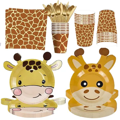 Giraffe Birthday Party Supplies Giraffe Paper Plates Napkins Cups Spoon Disposable Tableware Jungle