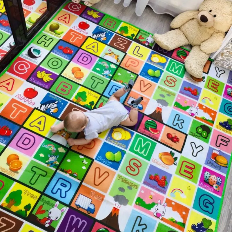 Baby-Spielmatte, Lernspielzeug für Kinder, Krabbelteppich, Spielaktivität, Fitnessstudio, Spielplatz, doppelseitig bedruckter Kinderteppich, Schaumstoffboden