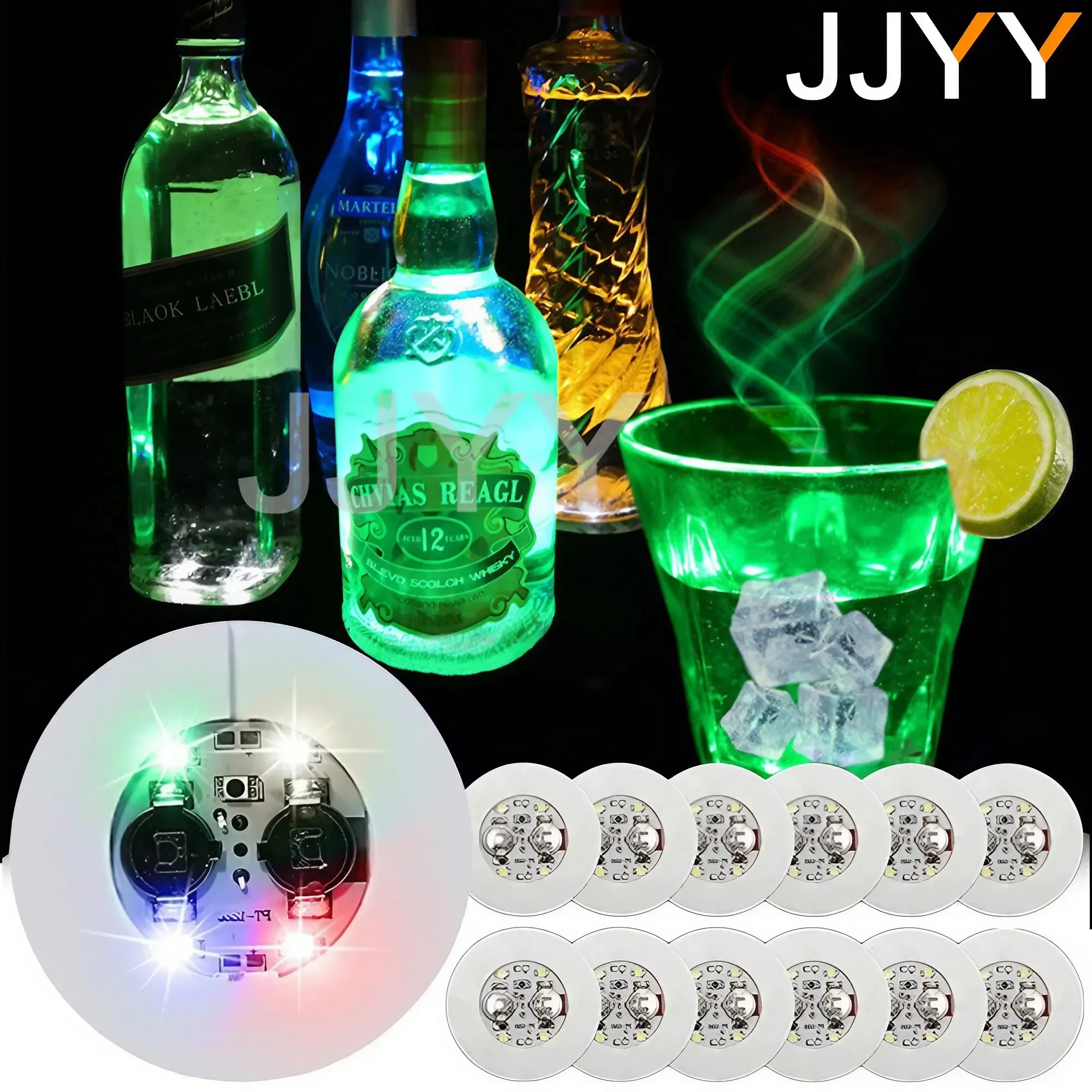JJYY LED-Untersetzer, leuchtende Untersetzer, Aufkleber, Schnapsflasche, Getränk, leuchtende Tassenmatte, Club, Bar, Party, Auto, Hochzeit, Vasen-Dekoration Image