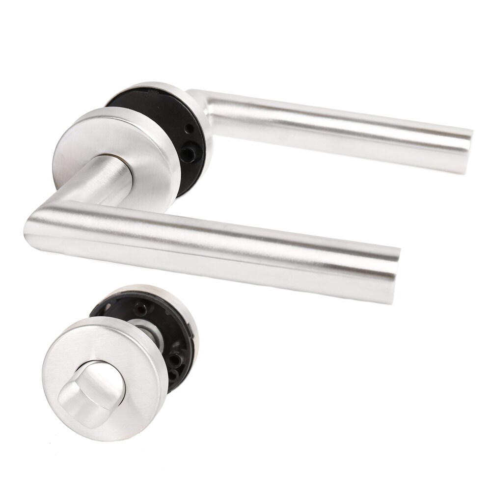 MS Beschläge WC-Bad Rosettengarnitur Türbeschlag Edelstahl matt gebürstet Drückergarnitur Image