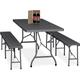 Relaxdays - 3-Piece Folding Garden Furniture Set, Beer Benches with Large Table, for Marquees and Tents, Wood Look, Grey