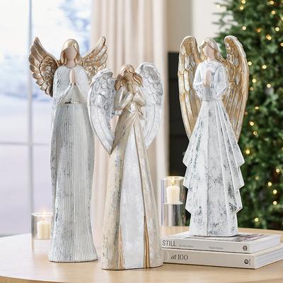 Christmas Shimmer Angel Decor - White Wings Down - Grandin Road