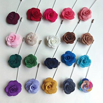 TEMU 20pcs Men's Lapel Pins, Handmade Camellia Flower Boutonniere, Stick For Suits Wedding Formal Occasions Men