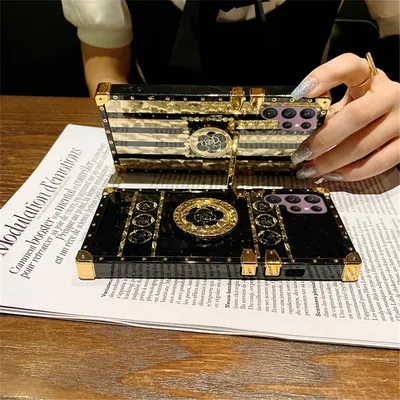 Luxury Glitter Gold Cover Mirror Face Rose Flower Case for Samsung Galaxy S25 Ultra Edge S24 Ultra S23 FE S22 S20 S21 Note 20 10