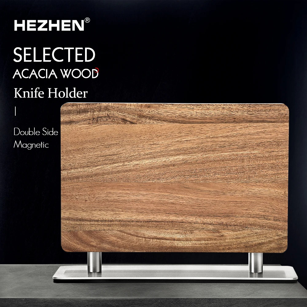 HEZHEN Messerständer aus massivem Walnussholz, Küchenbedarf, magnetisch, doppelseitig, Saugmesserhalter, Werkzeug Image
