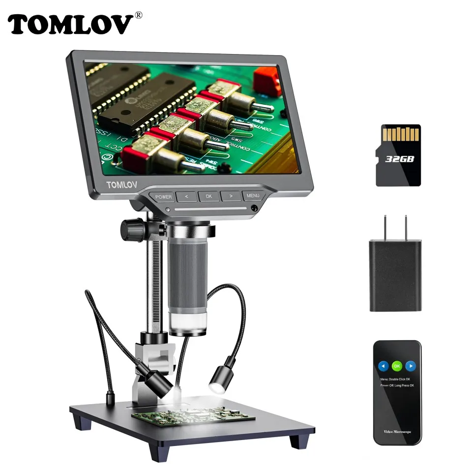 TOMLOV USB-Digitalmikroskop, 7 Zoll großer Farb-LCD-Bildschirm, Inspektion DM201 SE, 12 MP, 1-1200-fache kontinuierliche Verstärkungslupe Image