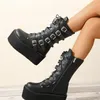 Schwarz Gothic Motorrad Stiefel Zip High Heel Punk Chunky Plattform Mittler-kalb Frauen Stiefel Schuhe Frauen De Mujer Big größe 43
