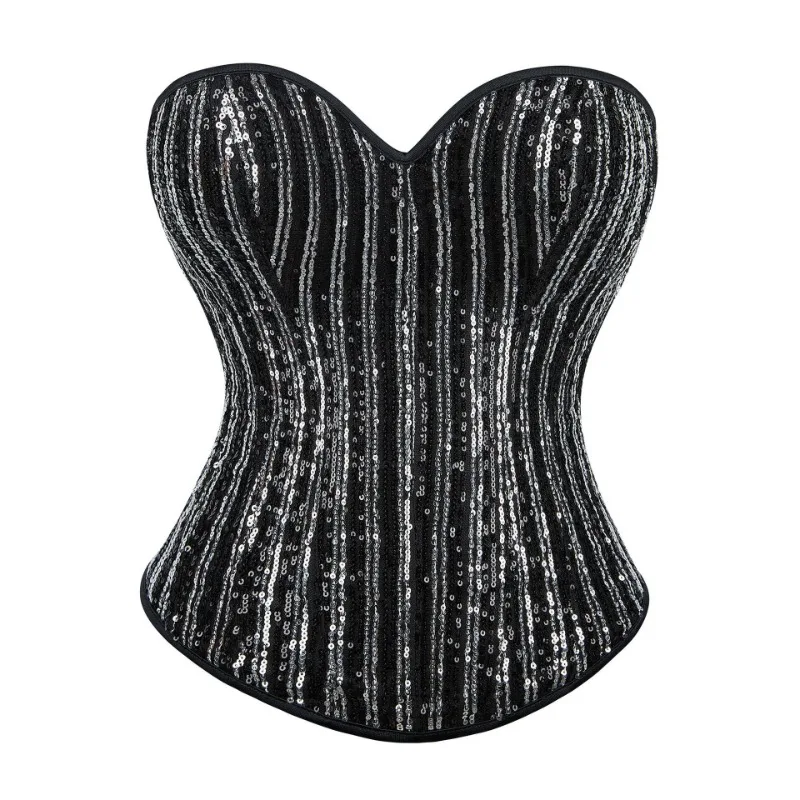 Pailletten-Overbust-Korsetts für Frauen, sexy Gothic-Korsett, Bustier mit Reißverschluss, Vintage-Stil, Korsett-Oberteil, Burlesque-Dessous Image