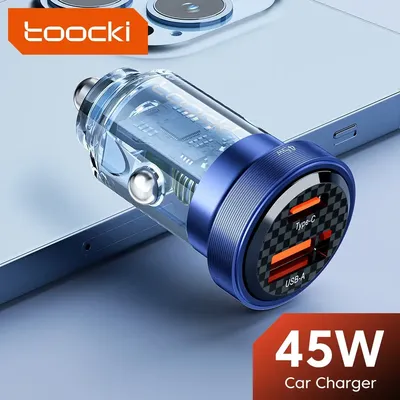 Toocki 45w usb auto ladegerät typ c schnell laden auto handy ladegerät adapter für iphone 15 samsung huawei pd afc scp qc 3,0 Image