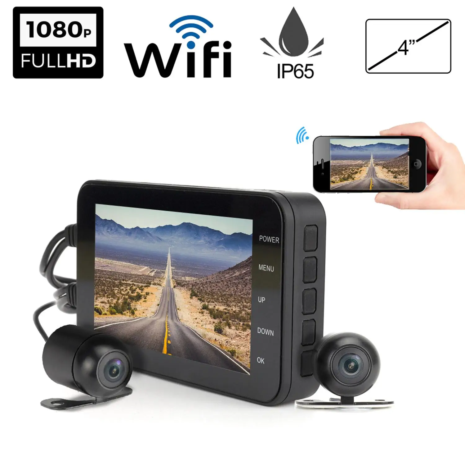 FHD 1080P Wasserdichte WiFi Kamera 4 "Motorrad DVR Vorne Hinten Dual Kamera Fahren Video Recorder Dash Cam Moto Bike HD Image